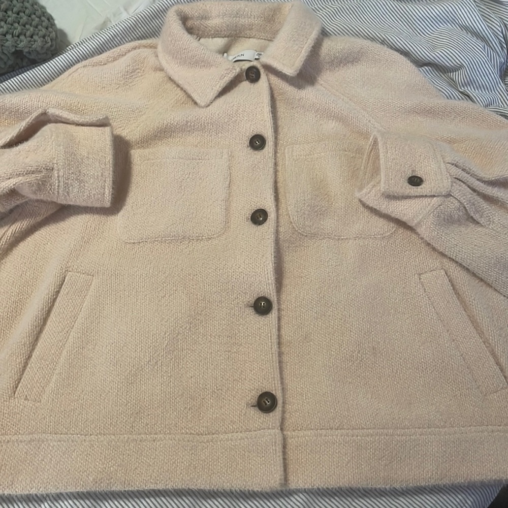 Anthropology Greylin charley cozy shirt jacket(cream/peach)